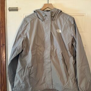 The North Face Light Gray Hooded Rain Jacket